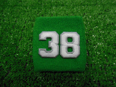 Kelly (Bright) Green  -  Wristbands with White Embroidered Numbers