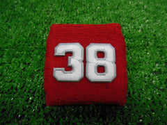 RED  -  Wristbands with White Embroidered numbers